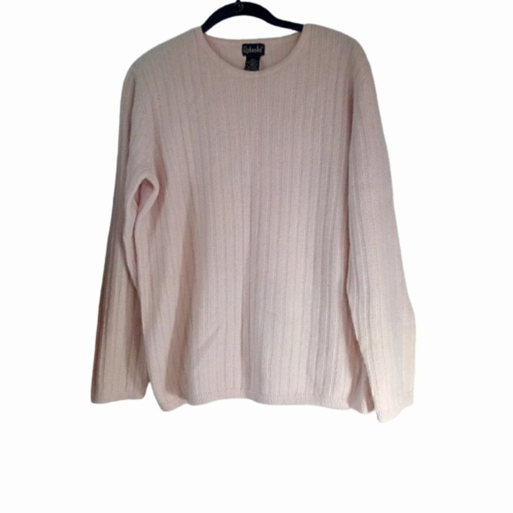 Rafaella Sweater Sz L Angora Lambswool Blend Pink Pullover Long Sleeves Ribbed